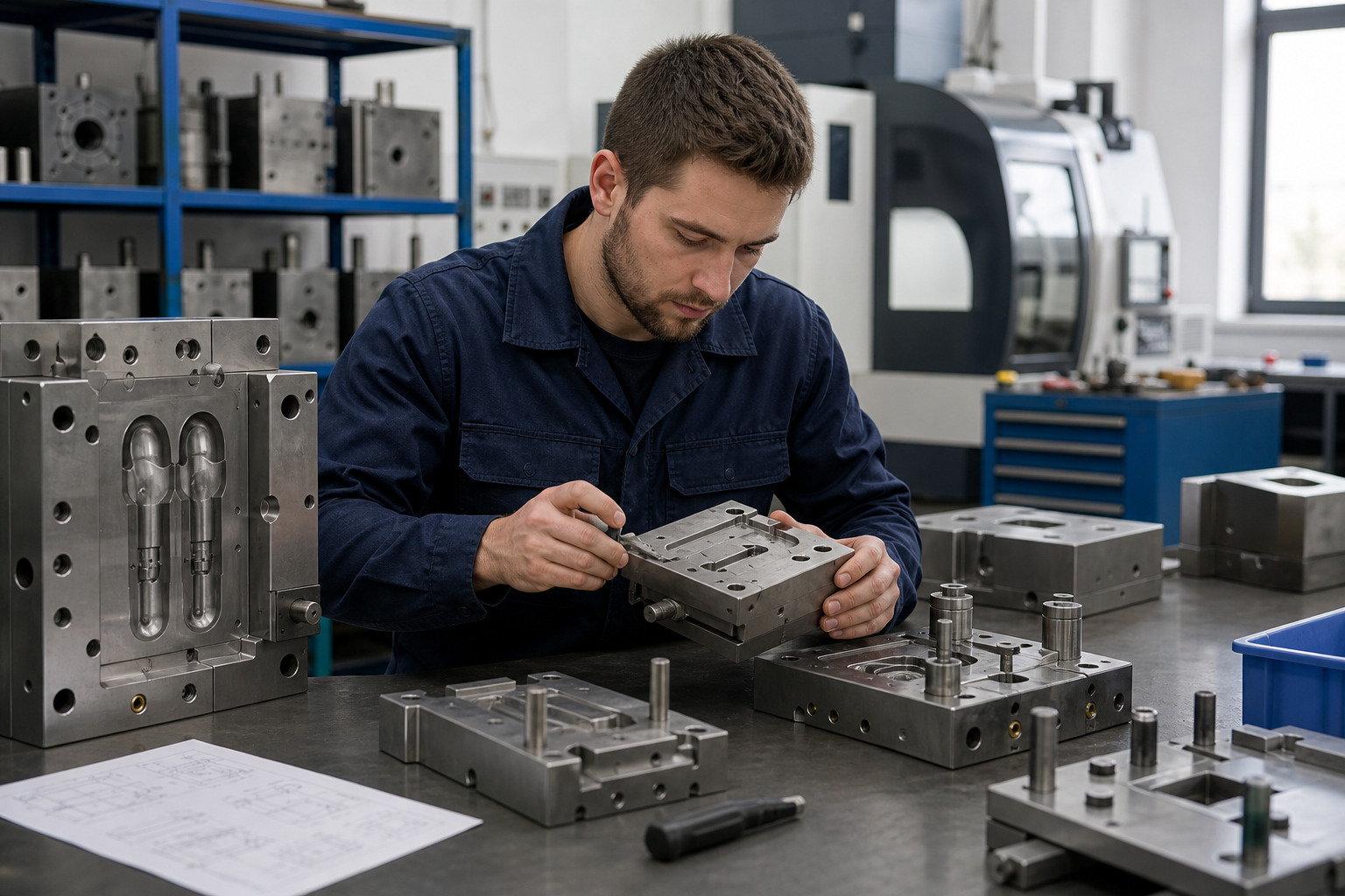 Mold tooling workshop illustration