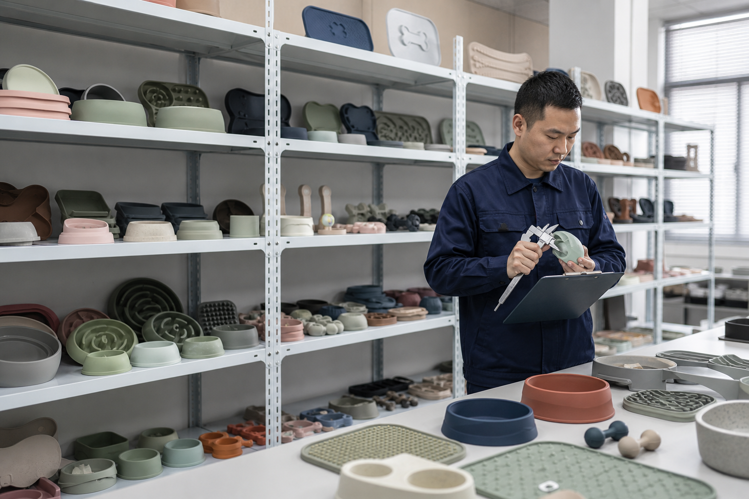 Organized sample room with product shelves illustration