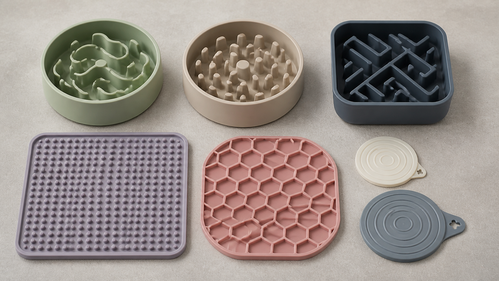 Coordinated silicone pet-product assortment illustration