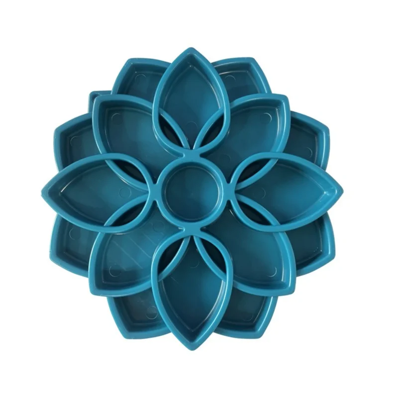 Green flower-pattern snuffle slow feeder tray with kibble