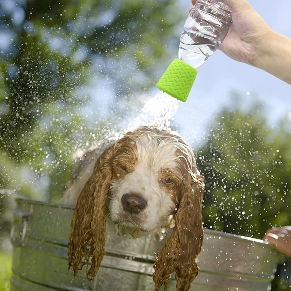 Green silicone pet bathing brush with ergonomic handle