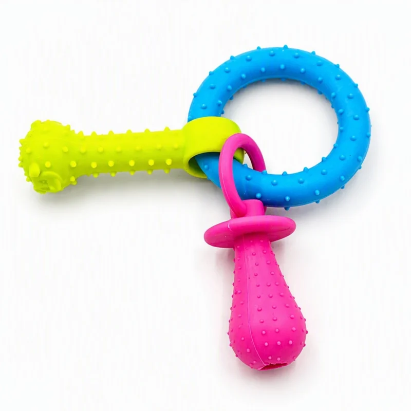 Green rubber pet chew and dental toy with textured surface