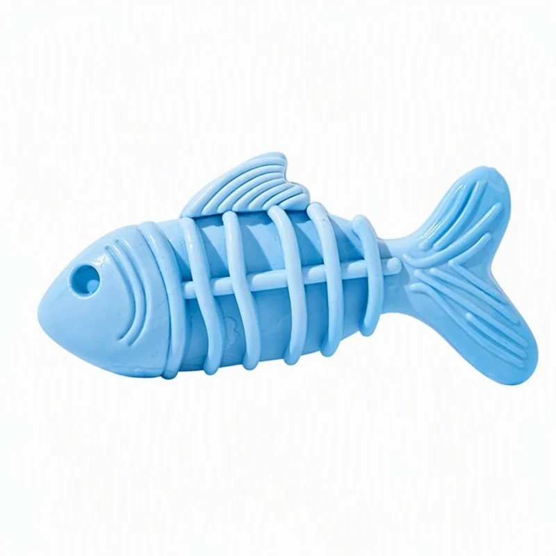 Orange fishbone-shaped pet chew and dental toy