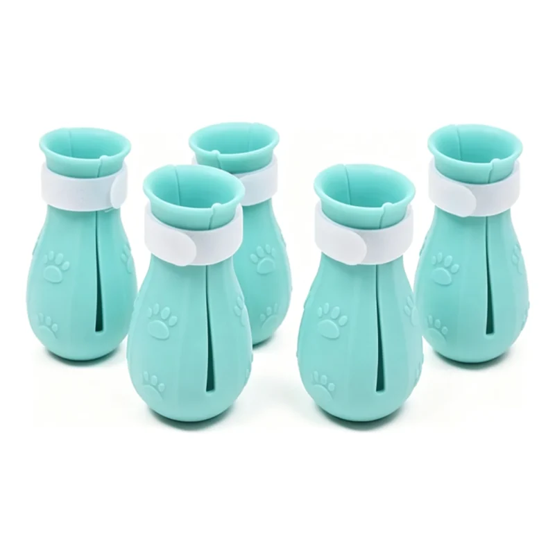 Blue silicone pet paw protector boot for outdoor use
