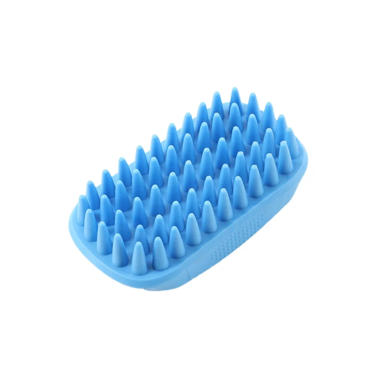 Blue silicone pet bath brush with massage teeth