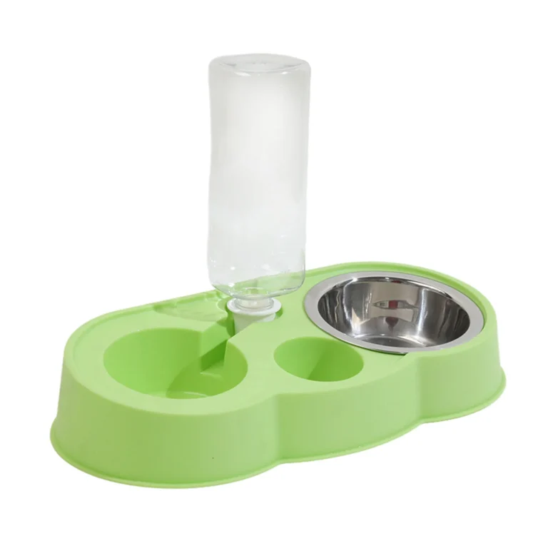 Pet Food and Water Bowl Dispenser with twin stainless steel bowls
