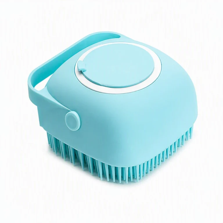 Square silicone pet bath massage brush with soap reservoir