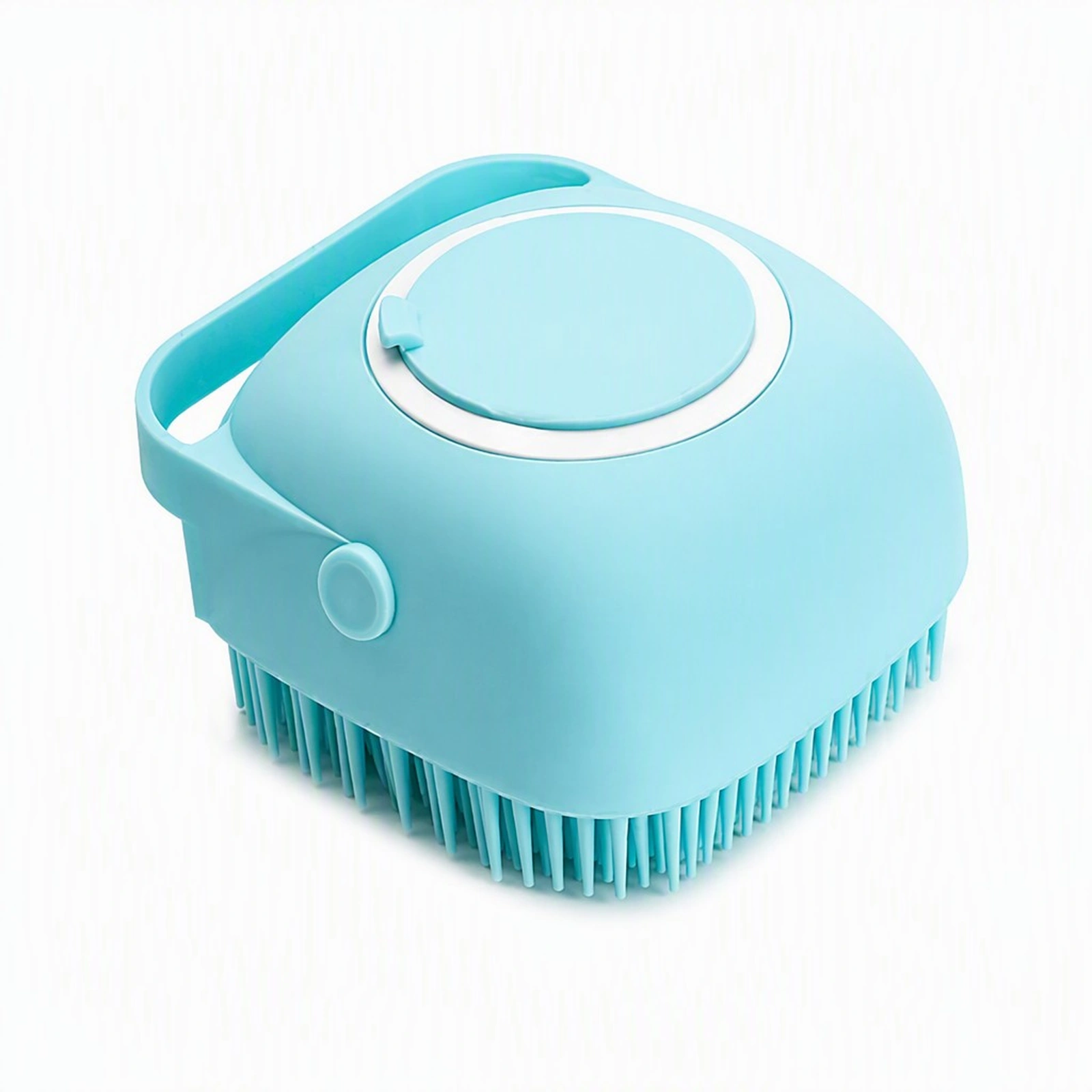 Square silicone pet bath massage brush with soap reservoir